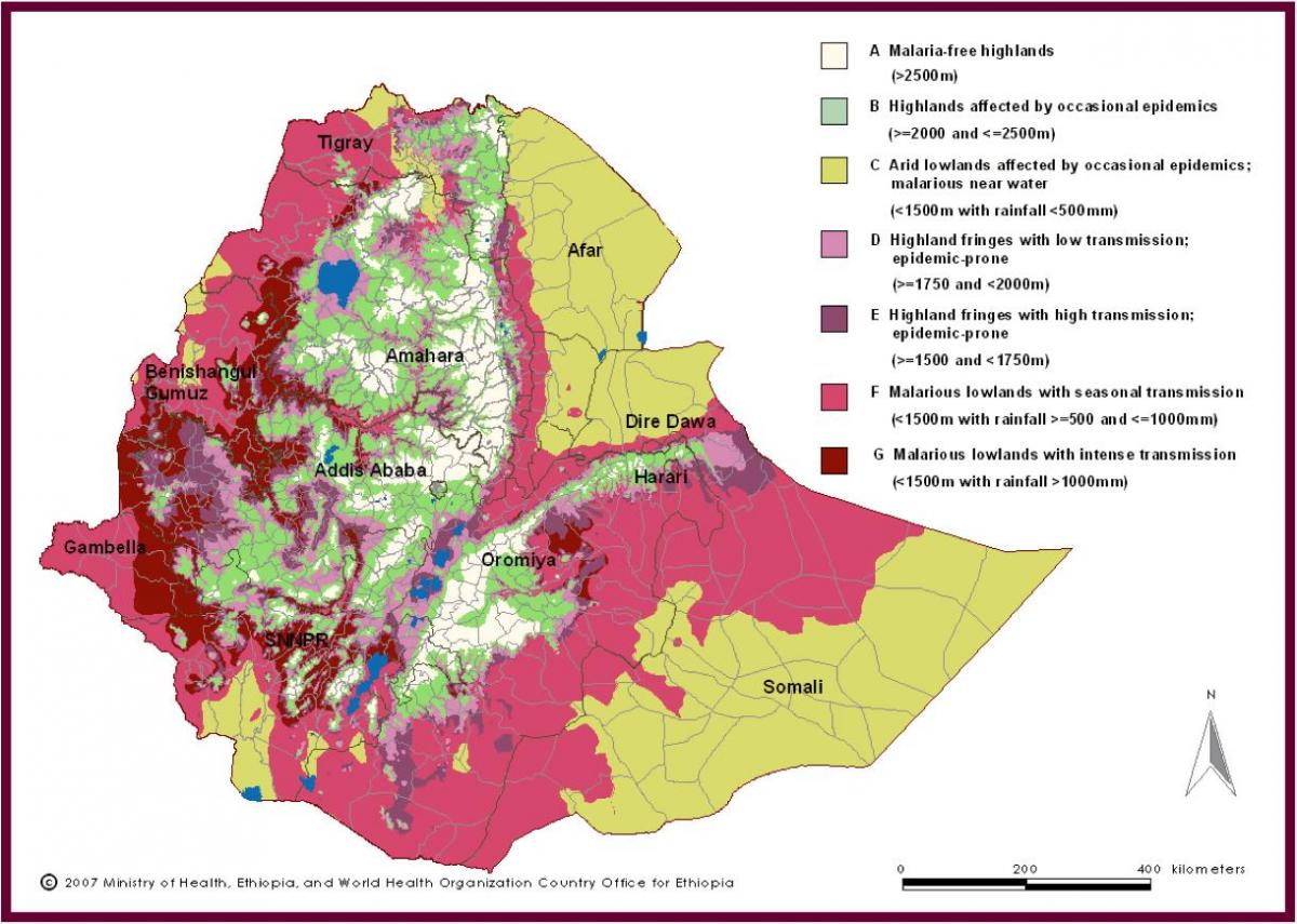 mappa di Etiopia malaria