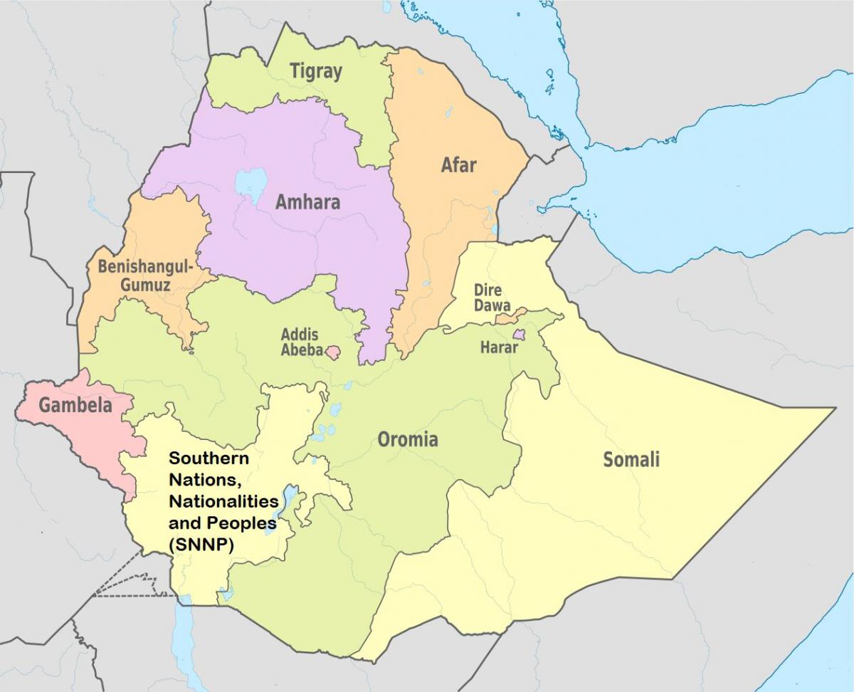 Etiopia stati regionali sulla mappa