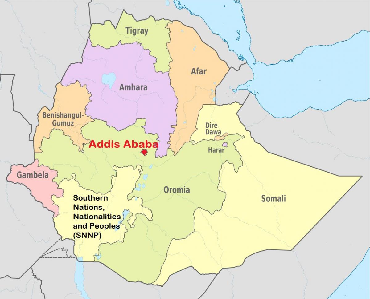 addis abeba, Etiopia mappa del mondo