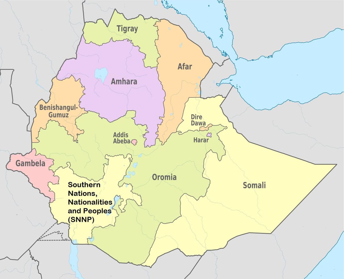 Etiopia regione di amhara mappa