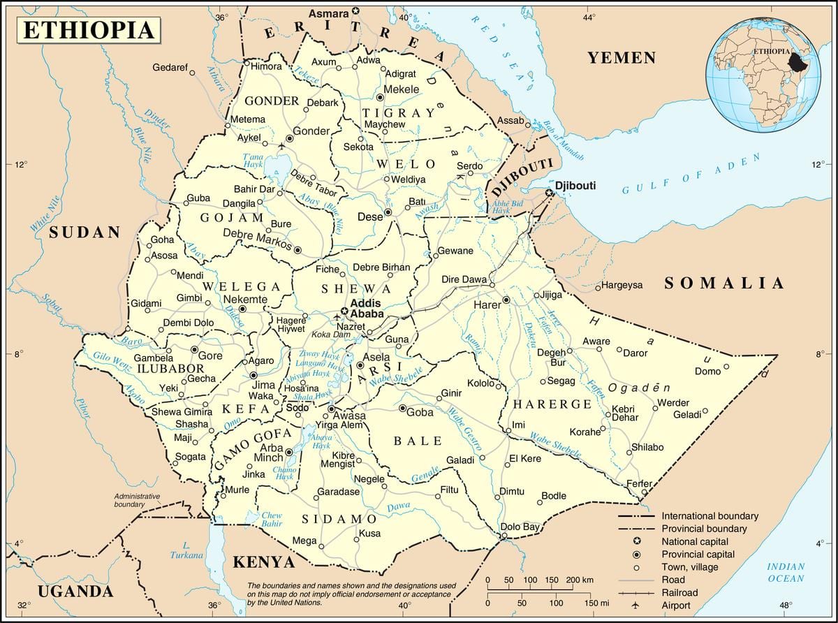mappa corrente dell'Etiopia