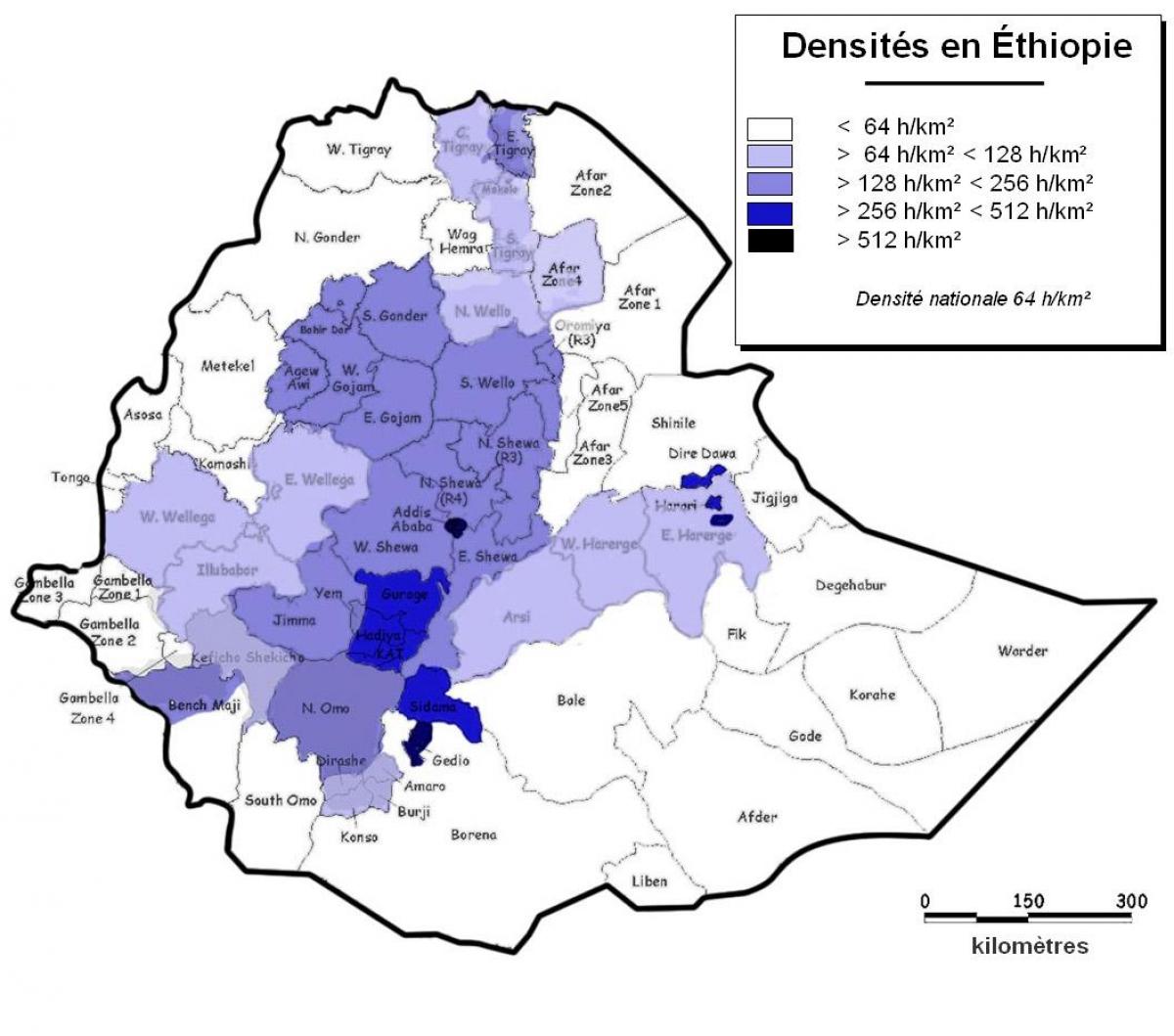 Etiopia densità di popolazione mappa