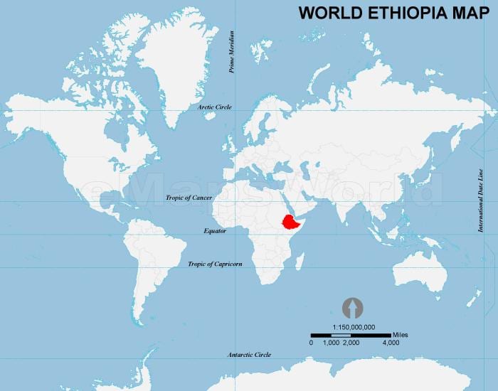 mappa di Etiopia posizione nel mondo