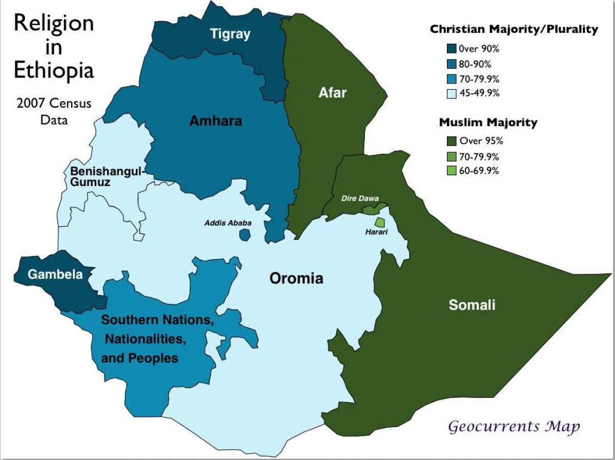 mappa di Etiopia religione