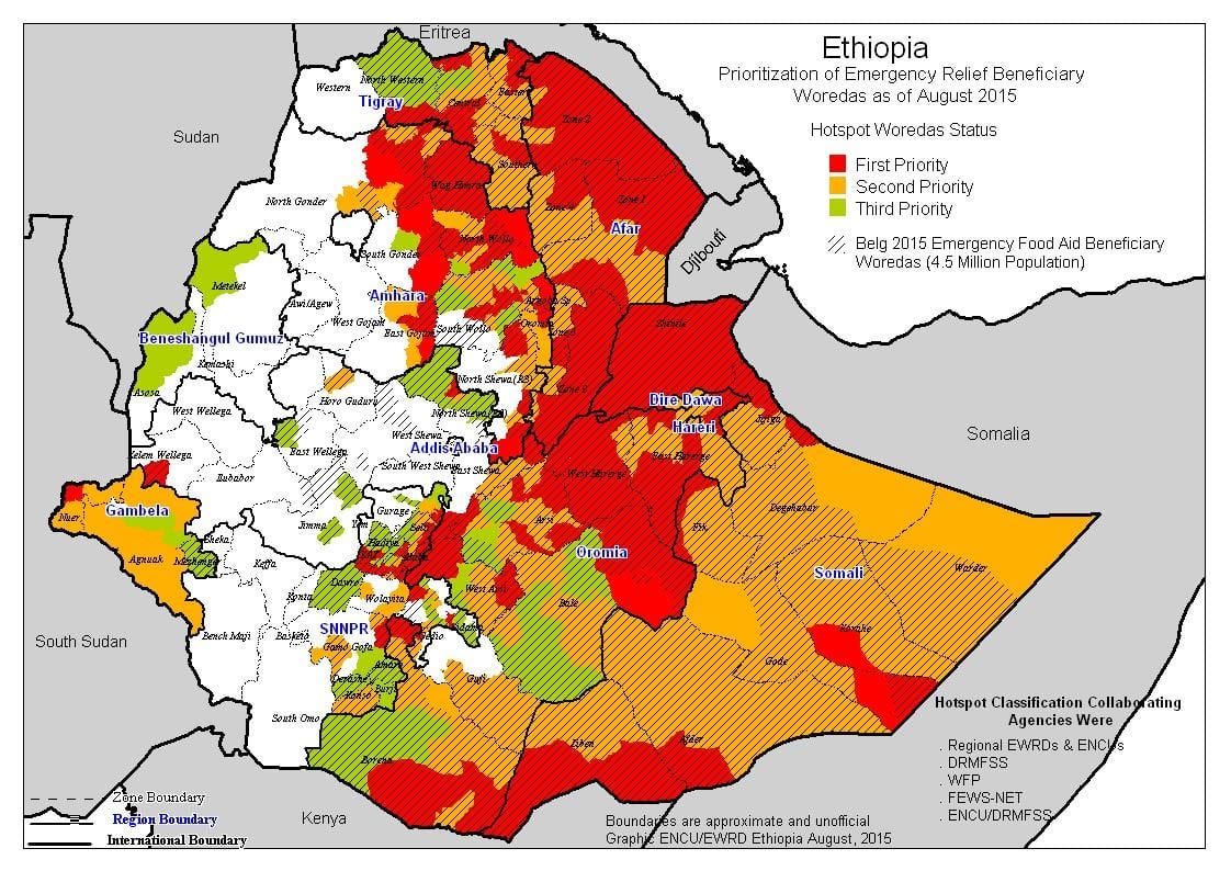 mappa di siccità in Etiopia