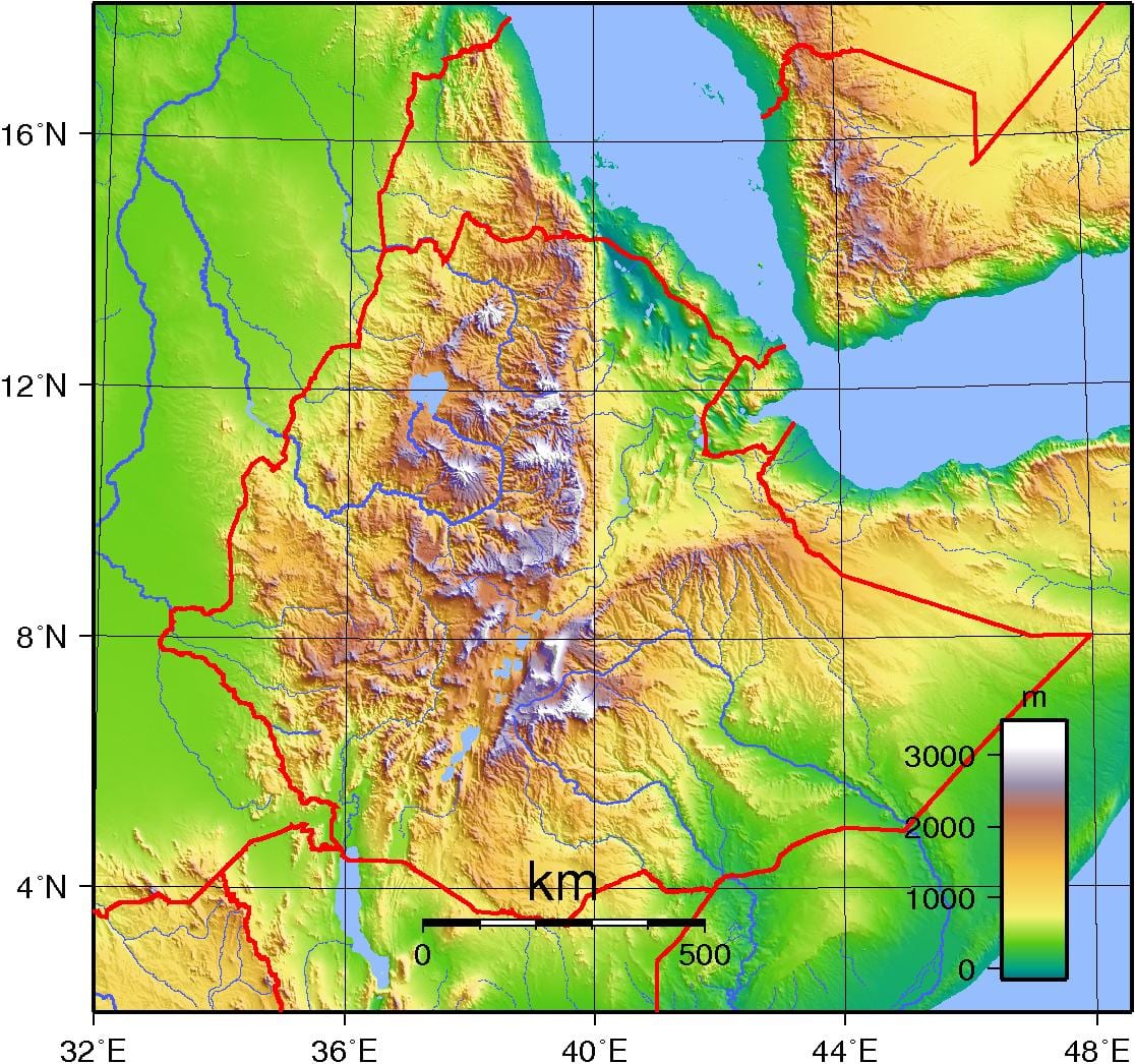 Etiopia mappa topografica