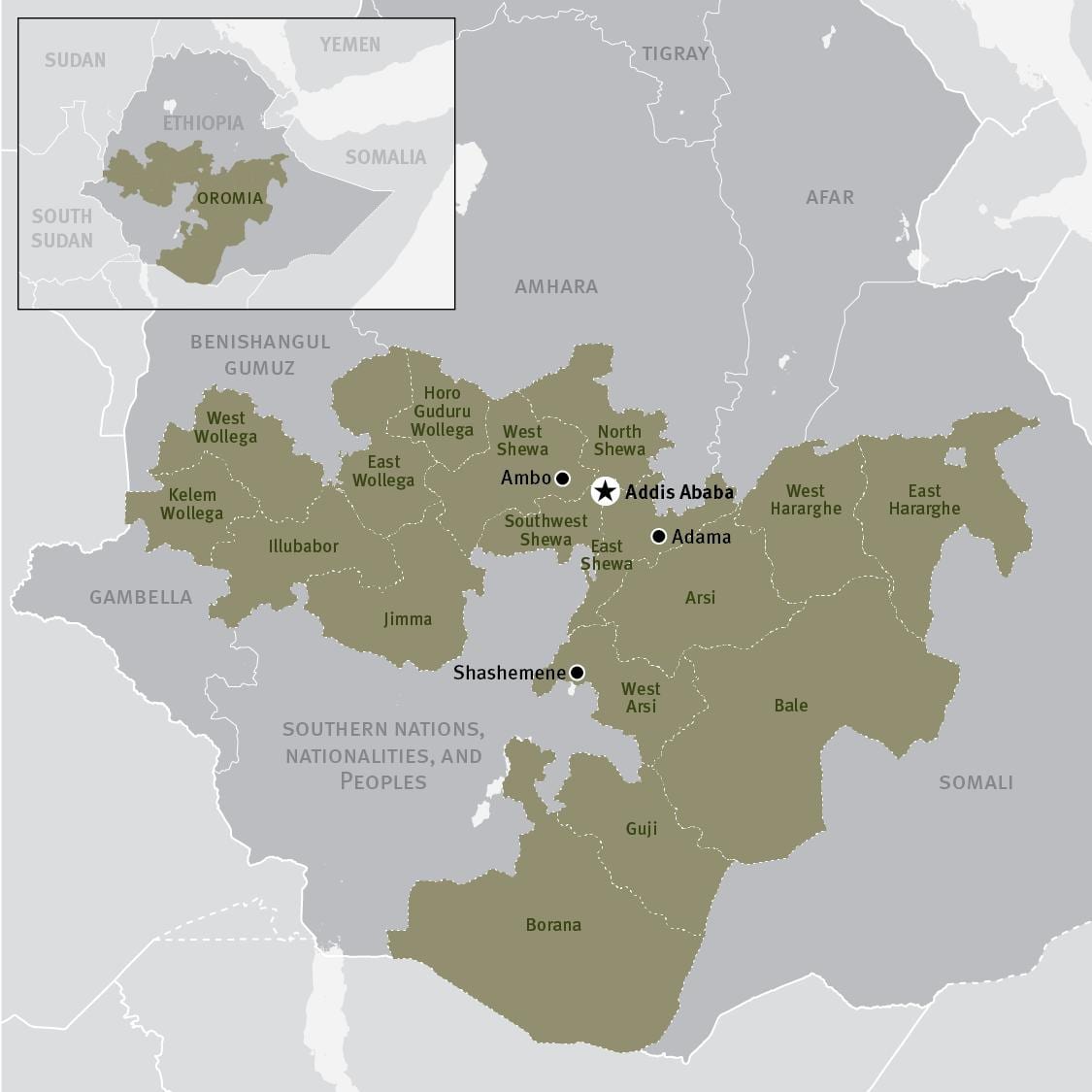 mappa di regione oromia in Etiopia
