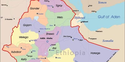 Etiopia mappa con le città