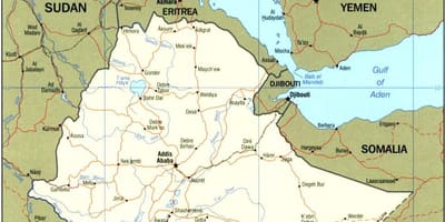 Mappa dell'Etiopia e nei paesi limitrofi,